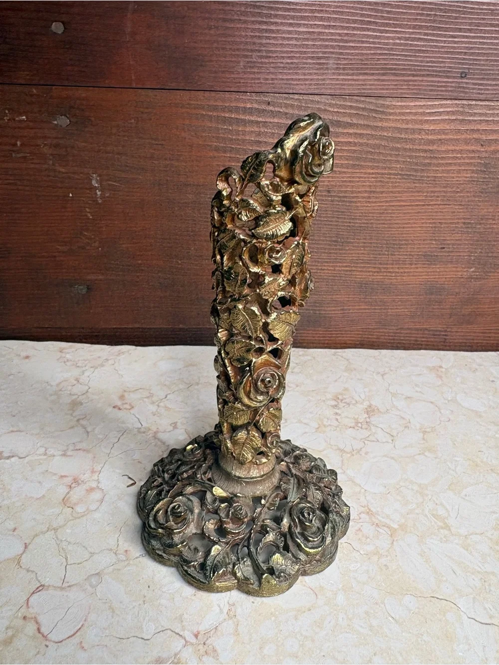 Vintage Matson Ormulu 24K Gold Plated Raised Relief Vase Without Glass Insert